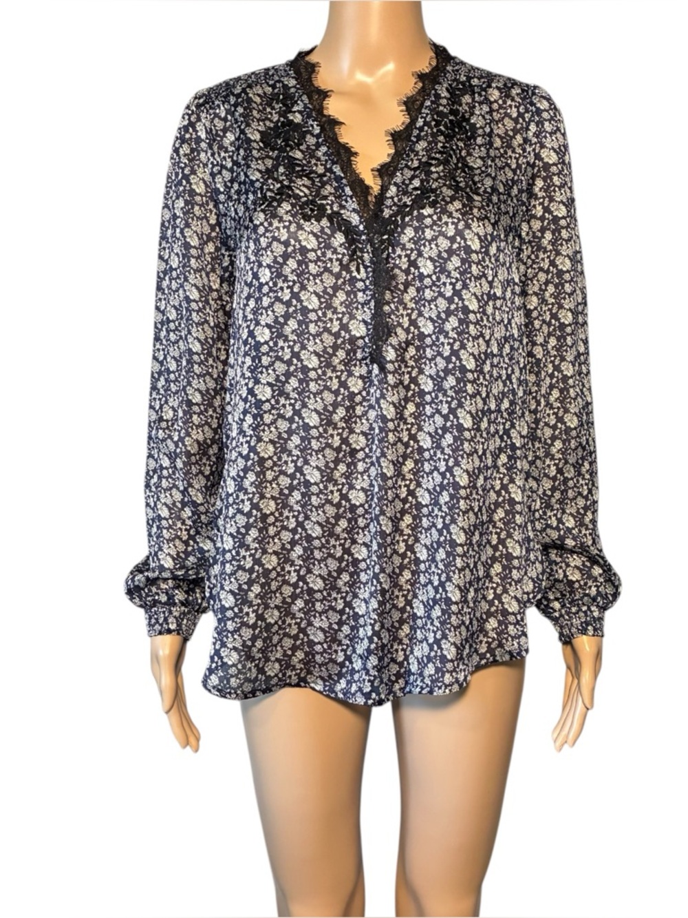 Lucky Brand Women's Blouse SizeSP Floral Chiffon Embroidered Lace Pullover Tunic